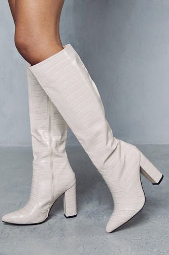 Womens Croc Knee High Heeled Boots - - 6 - MISSPAP - Modalova