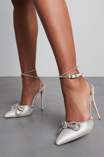 Womens Premium Satin Diamante Bow Heels - - 7 - MISSPAP - Modalova