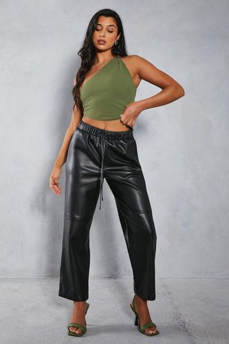 Womens Leather Look Straight Leg Jogger Trousers - - 6 - MISSPAP - Modalova