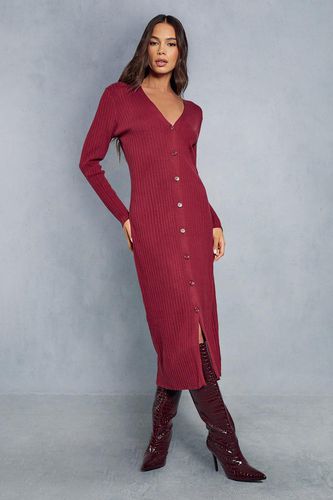Womens Rib Knit Button Down Midi Dress - - L/XL - MISSPAP - Modalova
