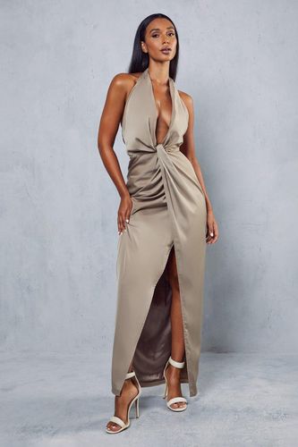 Womens Premium Satin Twist Detail Maxi Dress - - 10 - MISSPAP - Modalova