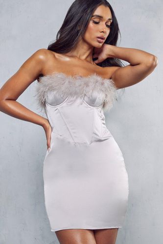 Womens Premium Satin Corset Feather Trim Mini Dress - - 14 - MISSPAP - Modalova