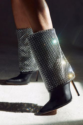 Womens Diamante Folded Knee High Boots - - 5 - MISSPAP - Modalova
