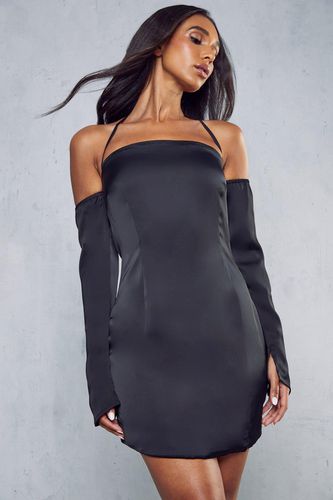 Womens Premium Satin Halterneck Bardot Split Sleeve Dress - - 14 - MISSPAP - Modalova