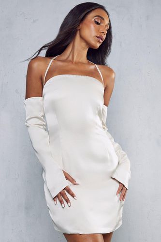 Womens Premium Satin Halterneck Bardot Split Sleeve Dress - - 6 - MISSPAP - Modalova