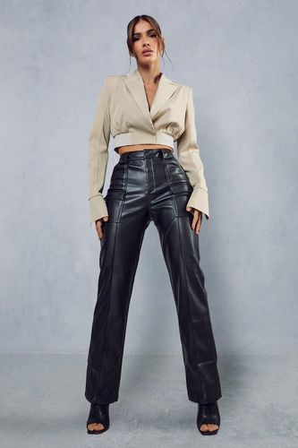 Womens Leather Look Utility Cargo Straight Leg Trouser - - 12 - MISSPAP - Modalova