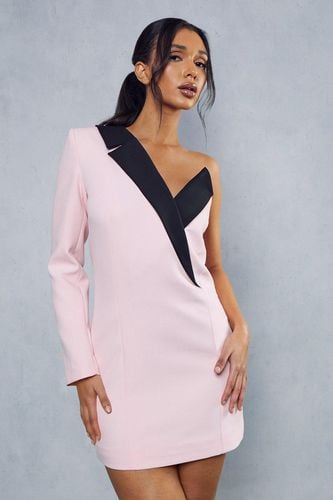 Womens One Shoulder Contrast Tailored Blazer Dress - - 10 - MISSPAP - Modalova