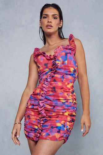 Womens Firey Floral Print Frill Detail Ruched Mini Dress - - 10 - MISSPAP - Modalova