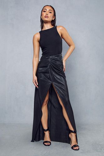 Womens Metallic Plisse Draped Maxi Skirt - - 10 - MISSPAP - Modalova