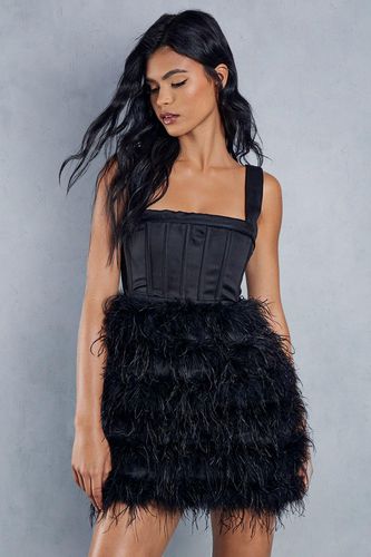 Womens Premium Square Neck Corset Feather Skirt Mini Dress - - 10 - MISSPAP - Modalova