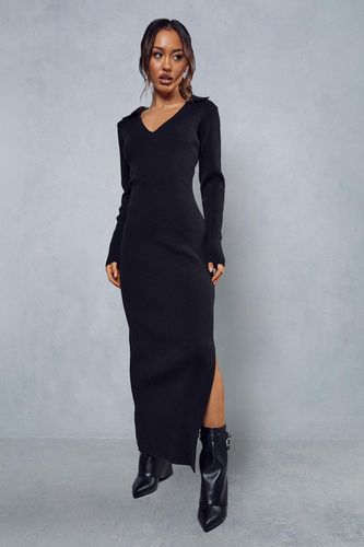 Womens Knitted Collar Detail Split Maxi Dress - - 8 - MISSPAP - Modalova