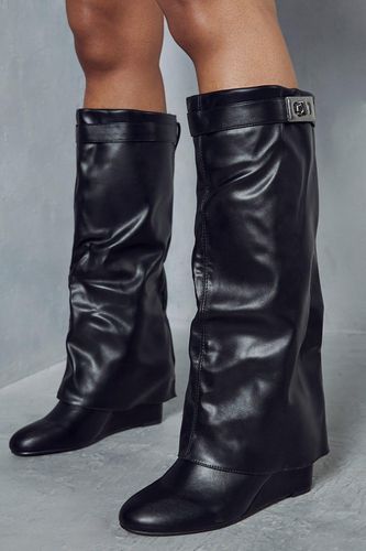 Womens Folded Lock Detail Knee High Boots - - 3 - MISSPAP - Modalova