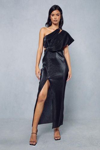 Womens Metallic Plisse Asymmetric Twist One Shoulder Maxi Dress - - 16 - MISSPAP - Modalova
