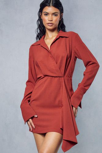 Womens Textured Drape Detail Split Sleeve Shirt Dress - - 10 - MISSPAP - Modalova