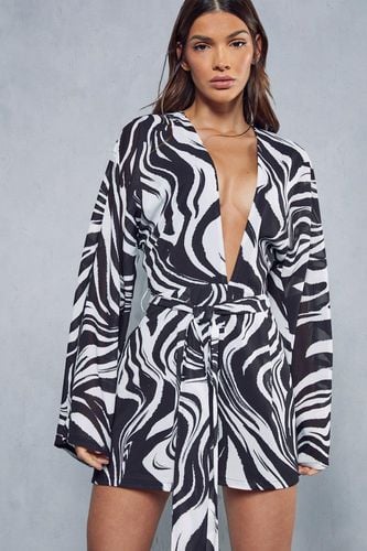 Womens Zebra Print Tie Waist Playsuit - - 10 - MISSPAP - Modalova
