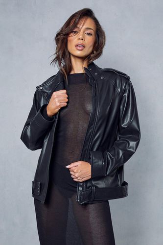 Womens Panelled Detail Leather Look Biker Jacket - - 10 - MISSPAP - Modalova