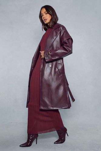Womens Textured Leather Oversized Longline Trench Coat - L - MISSPAP - Modalova