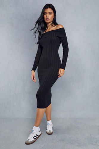 Womens Knitted Wide Ribbed Folded Bardot Midaxi Dress - - M - MISSPAP - Modalova