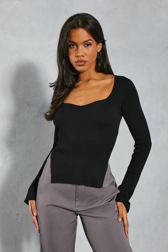 Womens Knitted Ribbed Plunge Sweetheart Neckline Top - - L - MISSPAP - Modalova