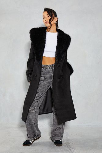 Womens Premium Faux Fur Collar Trim Wool Look Coat - - 10 - MISSPAP - Modalova