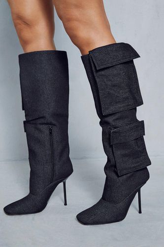 Womens Denim Cargo Knee High Boots - - 3 - MISSPAP - Modalova