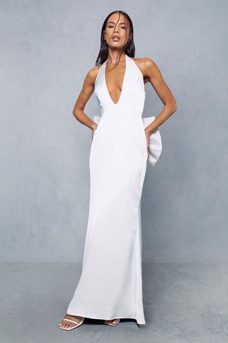 Womens Premium Satin Halterneck Backless Bow Detail Gown - - 10 - MISSPAP - Modalova
