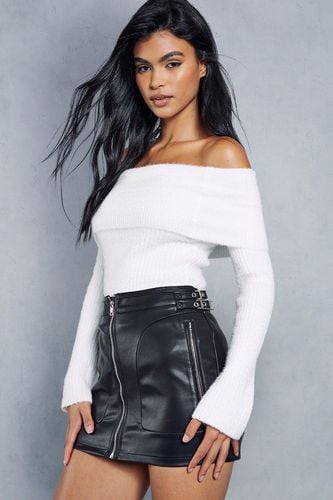 Womens Leather Look Zip & Buckle Detail Micro Mini Skirt - - 10 - MISSPAP - Modalova