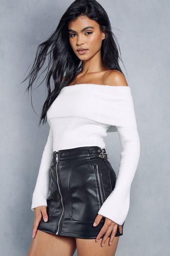 Womens Leather Look Zip & Buckle Detail Micro Mini Skirt - - 12 - MISSPAP - Modalova