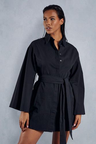 Womens Poplin Extreme Kimono Sleeve Belted Shirt Dress - - 10 - MISSPAP - Modalova