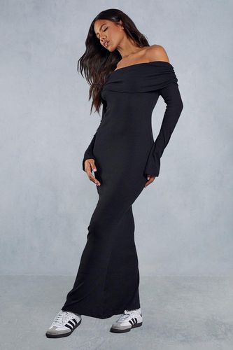 Womens Fold Over Bardot Rib Maxi Dress - - 10 - MISSPAP - Modalova