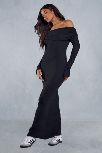 Womens Fold Over Bardot Rib Maxi Dress - - 16 - MISSPAP - Modalova