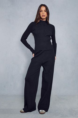 Womens Knitted Wide Ribbed High Neck Top & Trousers Co-ord - - M - MISSPAP - Modalova