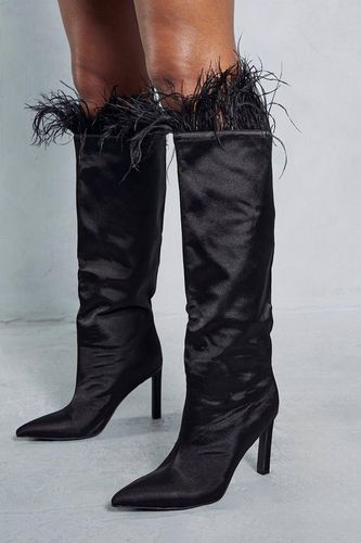 Womens Feather Trim Knee High Heeled Boots - - 8 - MISSPAP - Modalova