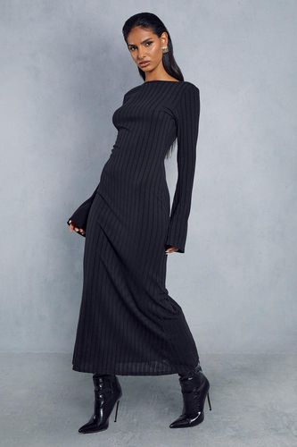 Womens Ribbed Flare Sleeve Open Back Maxi Dress - - 10 - MISSPAP - Modalova