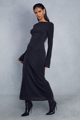 Womens Ribbed Flare Sleeve Open Back Maxi Dress - - 8 - MISSPAP - Modalova
