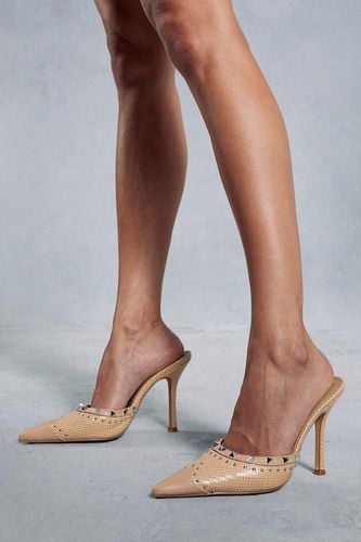 Womens Leather Look Croc Studded Heels - - 8 - MISSPAP - Modalova