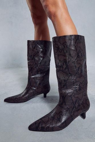 Womens Leather Look Croc Low Heel Boots - - 5 - MISSPAP - Modalova