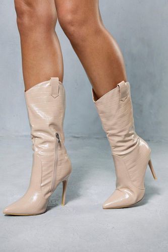 Womens Leather Look Croc Western Heeled Boots - - 7 - MISSPAP - Modalova