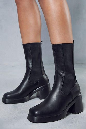 Womens Leather Look Block Heel Square Toe Boots - - 5 - MISSPAP - Modalova