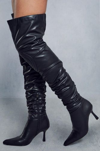 Womens Distressed Leather Look Knee Pad Boots - - 3 - MISSPAP - Modalova