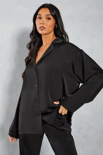 Womens Satin Revere Collar Oversized Shirt - - 12 - MISSPAP - Modalova