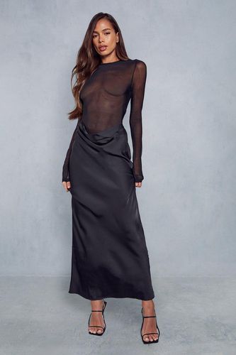 Womens Mesh Body Satin Skirt Long Sleeve Maxi Dress - - 10 - MISSPAP - Modalova