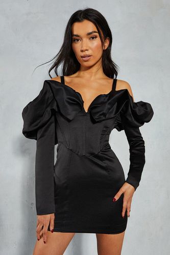 Womens Frill Sleeve Bardot Strap Detail Bodycon Mini Dress - - 10 - MISSPAP - Modalova