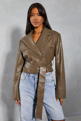 Womens Leather Look Cropped Trench Coat - - 8 - MISSPAP - Modalova