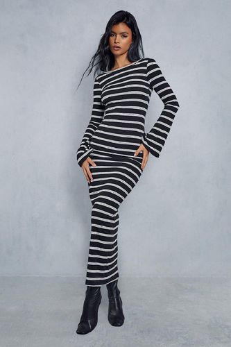 Womens Striped Rib Scoop Back Flare Sleeve Maxi Dress - - 10 - MISSPAP - Modalova