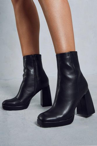 Womens Leather Look Block Heel Ankle Boots - - 7 - MISSPAP - Modalova