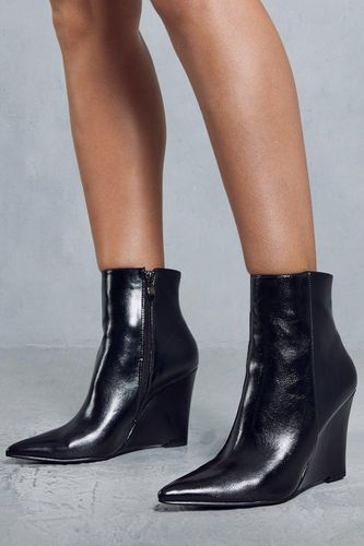 Womens Leather Look Wedge Heel Ankle Boots - - 3 - MISSPAP - Modalova
