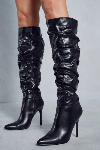 Womens Leather Look Ruched Heeled Boots - - 4 - MISSPAP - Modalova