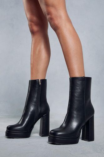 Womens Leather Look Platform Block Heel Boots - - 3 - MISSPAP - Modalova