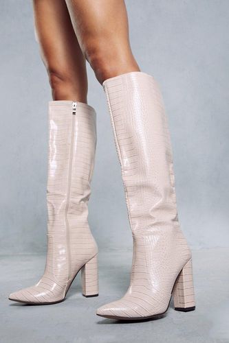 Womens Leather Look Knee High Croc Boots - - 4 - MISSPAP - Modalova
